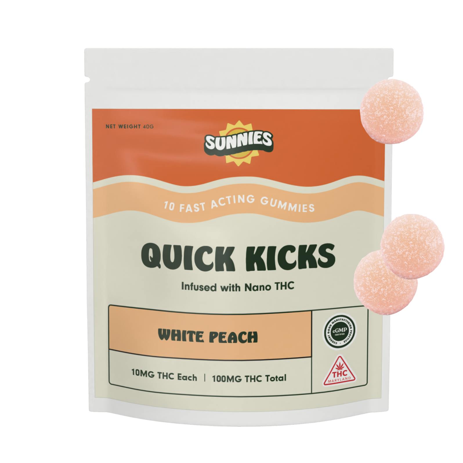 Image of White Peach Quick Kicks Fast Acting Gummies 10pk
